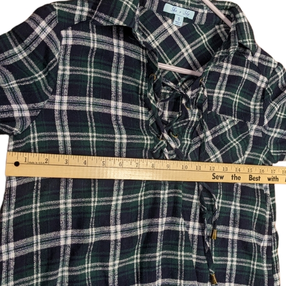She+Sky Size Small Green Blue & White Flannel Tunic with Laces - Picture 7 of 11